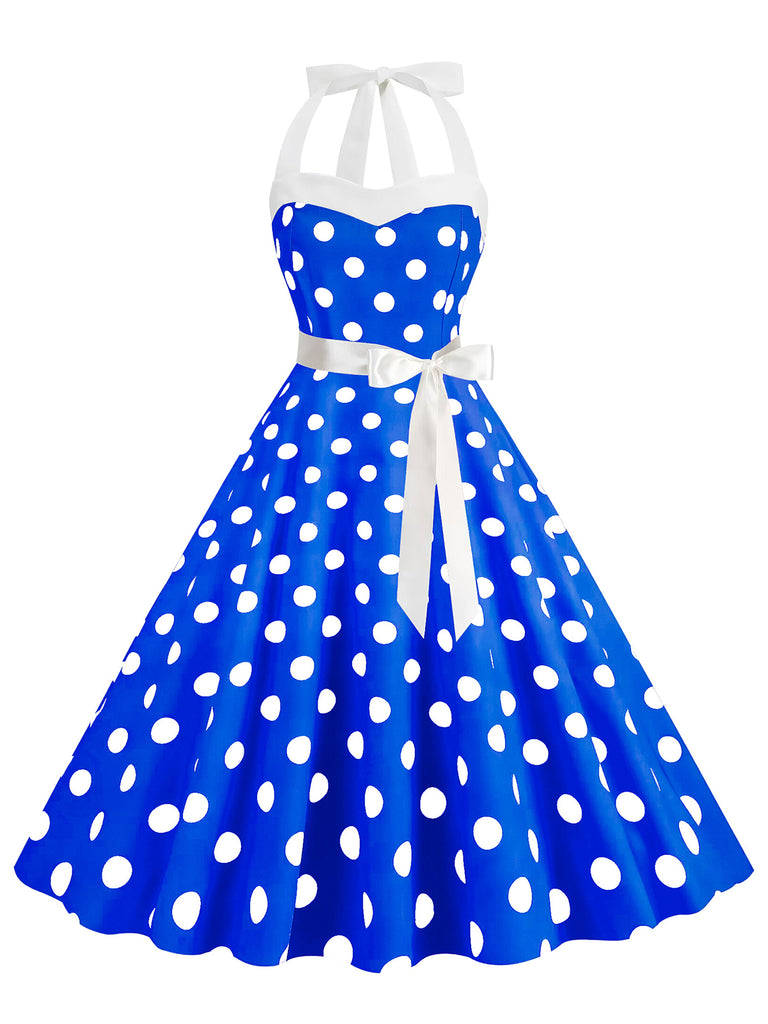 1950s Polka Dot Halter Belt Swing Dress, vintage dress, retro fashion, rockabilly, pin-up fashion - perfect for women who love vintage and retro fashion