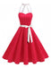 1950s Polka Dot Halter Belted Swing Dress | vintage dress, retro fashion, elegant style - perfect for retro fashion enthusiasts