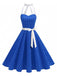 1950s Polka Dot Halter Belted Swing Dress - vintage dress, retro fashion, elegant style for vintage lovers