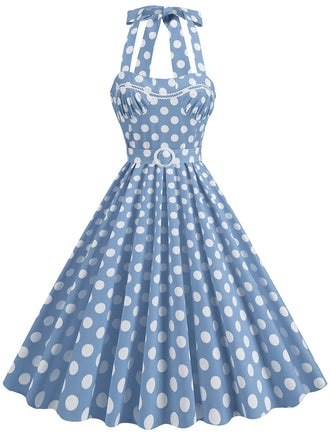 1950s Polka Dot Halter Neck Belt Dress, vintage dress, retro fashion, rockabilly, pin-up fashion - perfect for women who love vintage and retro fashion
