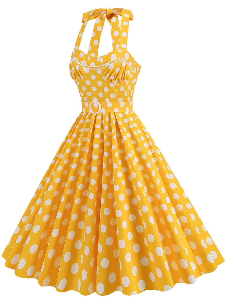 1950s Polka Dot Halter Neck Belt Dress, vintage dress, retro fashion, rockabilly, pin-up fashion - perfect for women who love vintage and retro fashion