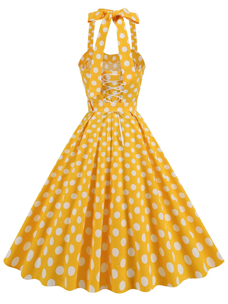 1950s Polka Dot Halter Neck Belt Dress, vintage dress, retro fashion, rockabilly, pin-up fashion - perfect for women who love vintage and retro fashion