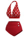 Red 1950s Polka Dot Halter Separate Swimsuit, vintage swimsuit, pin-up swimwear - perfect for women who love vintage and retro fashion