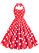 She slips into this 1950s Polka Dot Halter Swing Dress and suddenly it's a 1950s daydream