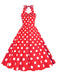 This 1950s Polka Dot Halter Swing Dress wraps her in 1950s elegance, one twirl at a time