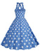 This 1950s Polka Dot Halter Swing Dress wraps her in 1950s elegance, one twirl at a time