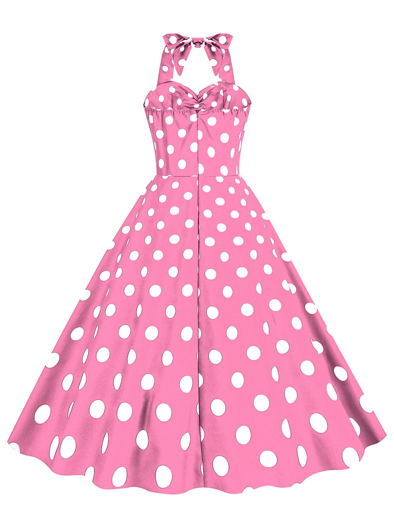 This 1950s Polka Dot Halter Swing Dress wraps her in 1950s elegance, one twirl at a time