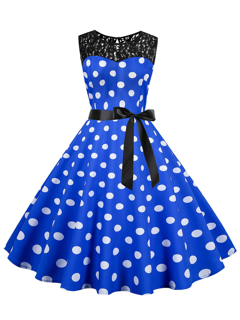 1950s Polka Dot Lace Patchwork Dress — a 1950s silhouette that turns sidewalks into runways