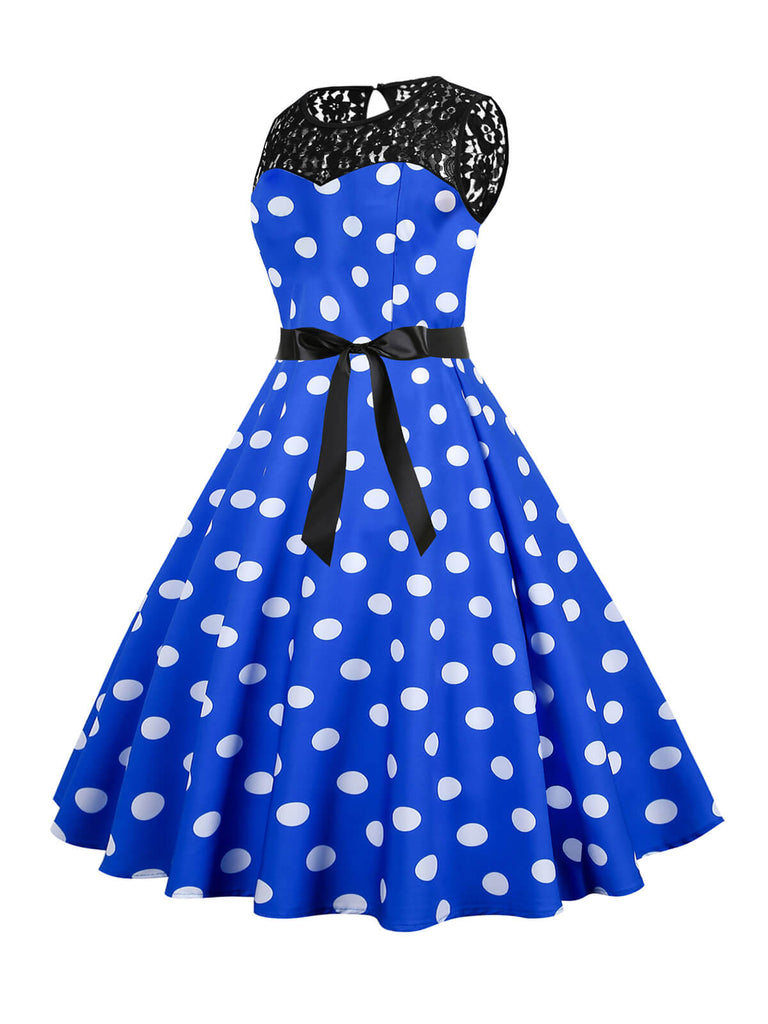 She slips into this 1950s Polka Dot Lace Patchwork Dress and suddenly it's a 1950s daydream
