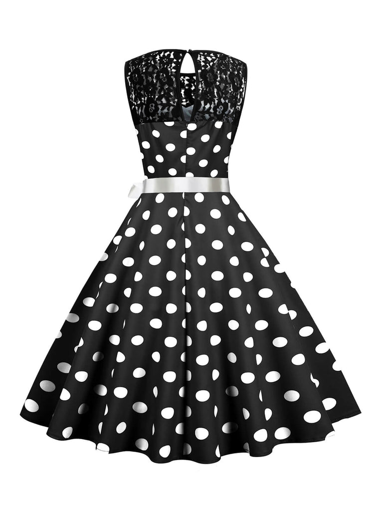 This 1950s Polka Dot Lace Patchwork Dress wraps her in 1950s elegance, one twirl at a time