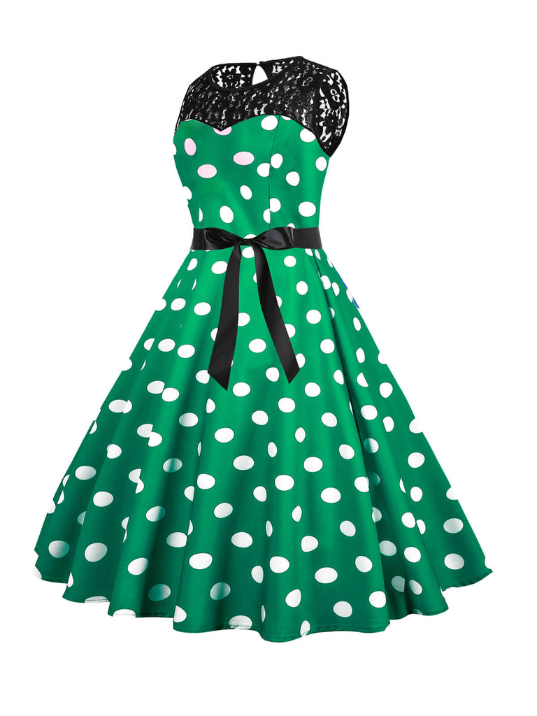 1950s Polka Dot Lace Patchwork Dress — a 1950s silhouette that turns sidewalks into runways