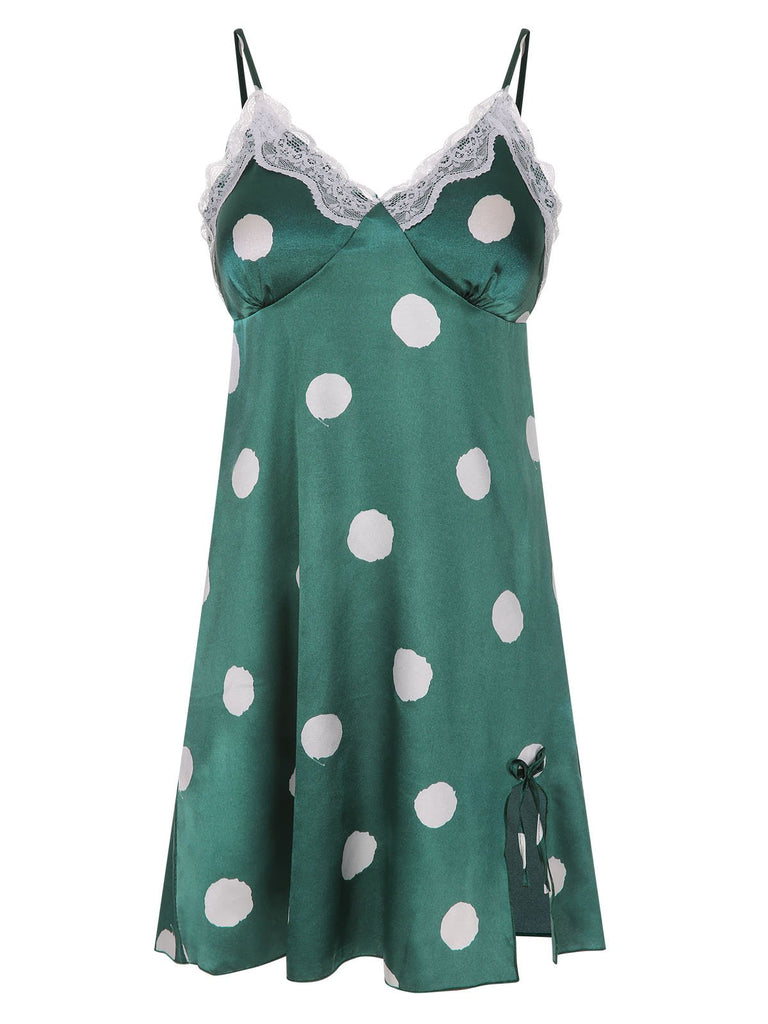 1950s Polka Dot Lace Spaghetti Straps Sleepwear, vintage fashion, retro style - perfect for women who love vintage and retro fashion
