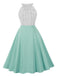 1950s Polka Dot Patchwork Halter Round-Neck Dress - vintage dress, retro fashion, rockabilly