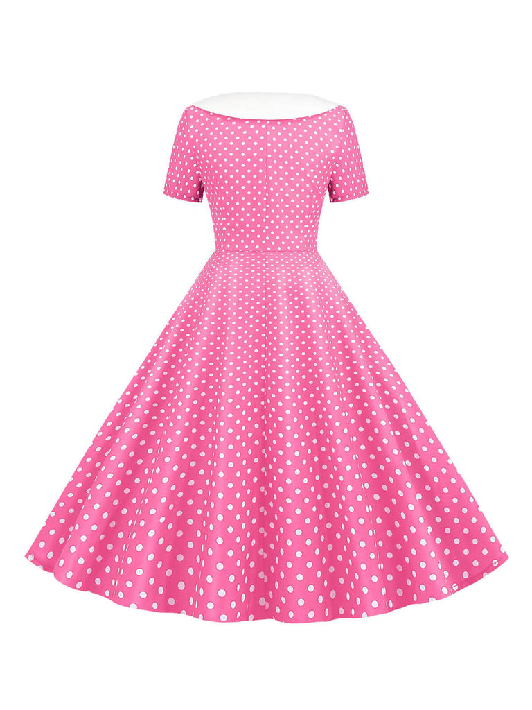 This 1950s Polka Dot Patchwork Lapel Dress wraps her in 1950s elegance, one twirl at a time