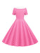This 1950s Polka Dot Patchwork Lapel Dress wraps her in 1950s elegance, one twirl at a time