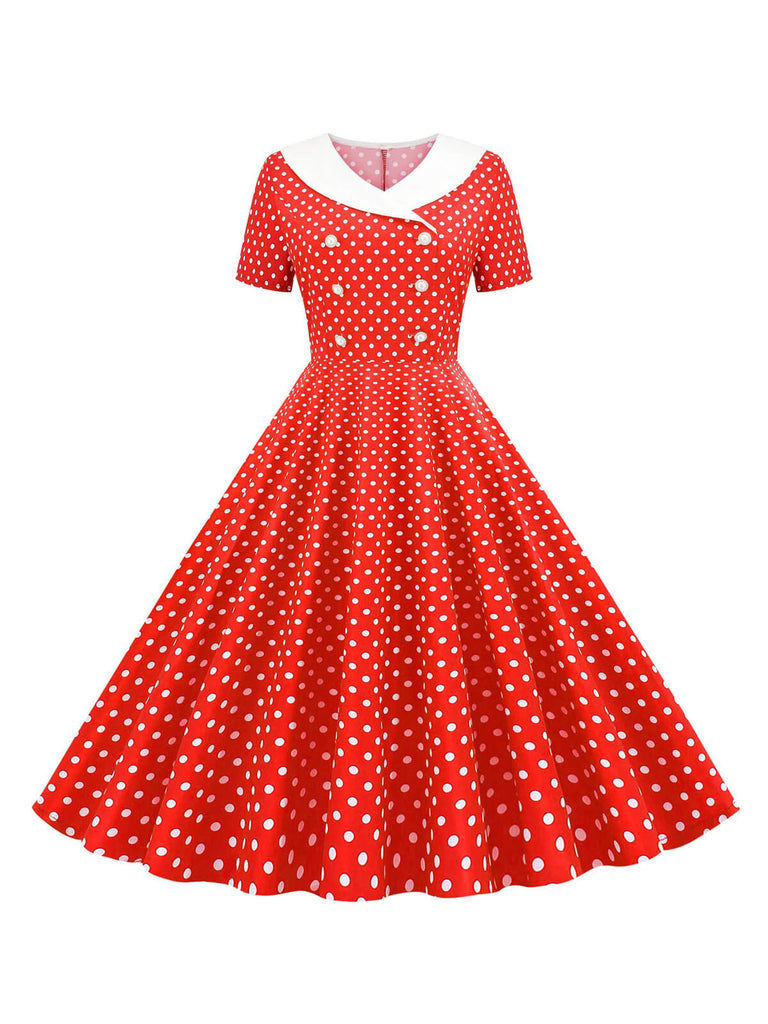 1950s Polka Dot Patchwork Lapel Dress — the kind of 1950s dress that makes strangers smile