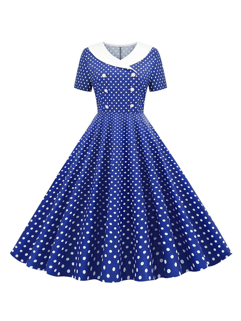 1950s Polka Dot Patchwork Lapel Dress: where 1950s romance meets her modern spirit