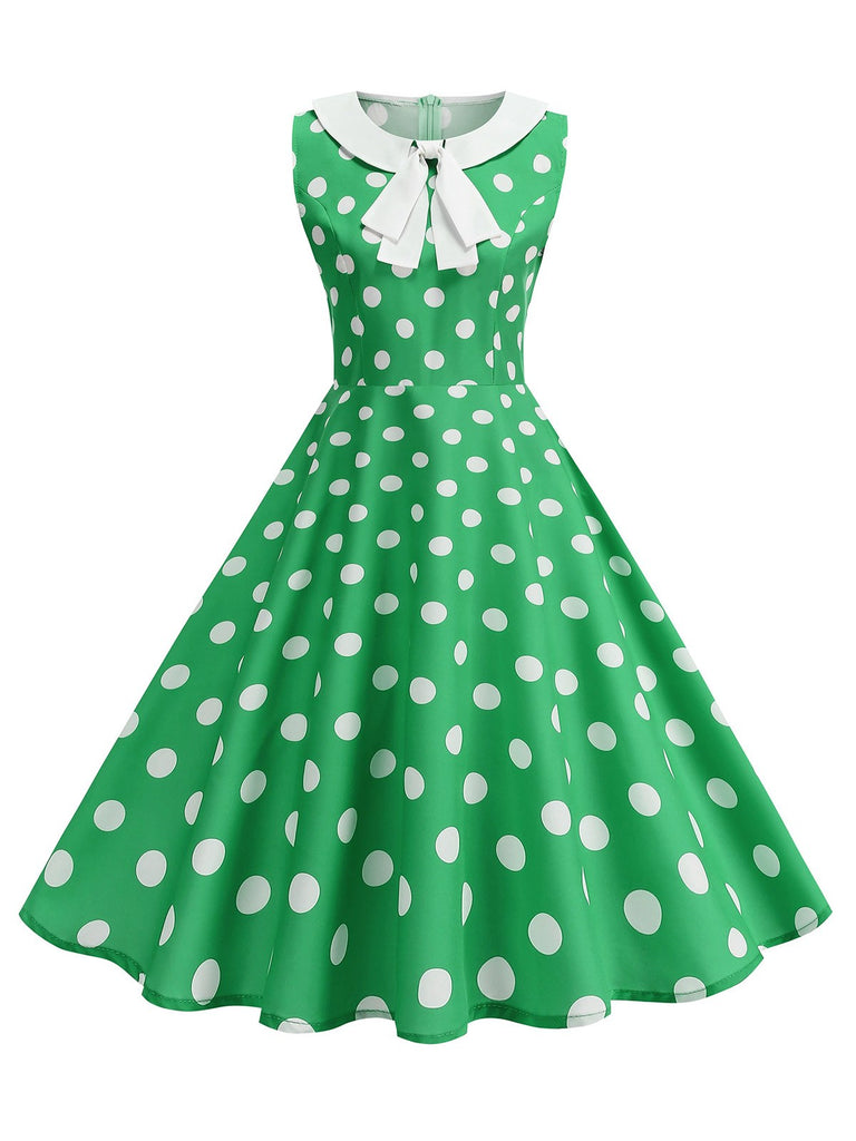 1950s Polka Dot Peter Pan Collar Sleeveless Dress - vintage dress, retro fashion, rockabilly