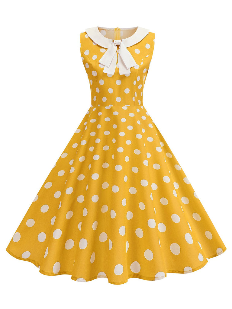 1950s Polka Dot Peter Pan Collar Sleeveless Dress - vintage dress, retro fashion, rockabilly