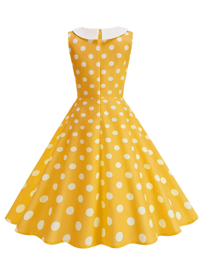 1950s Polka Dot Peter Pan Collar Sleeveless Dress - vintage dress, retro fashion, rockabilly