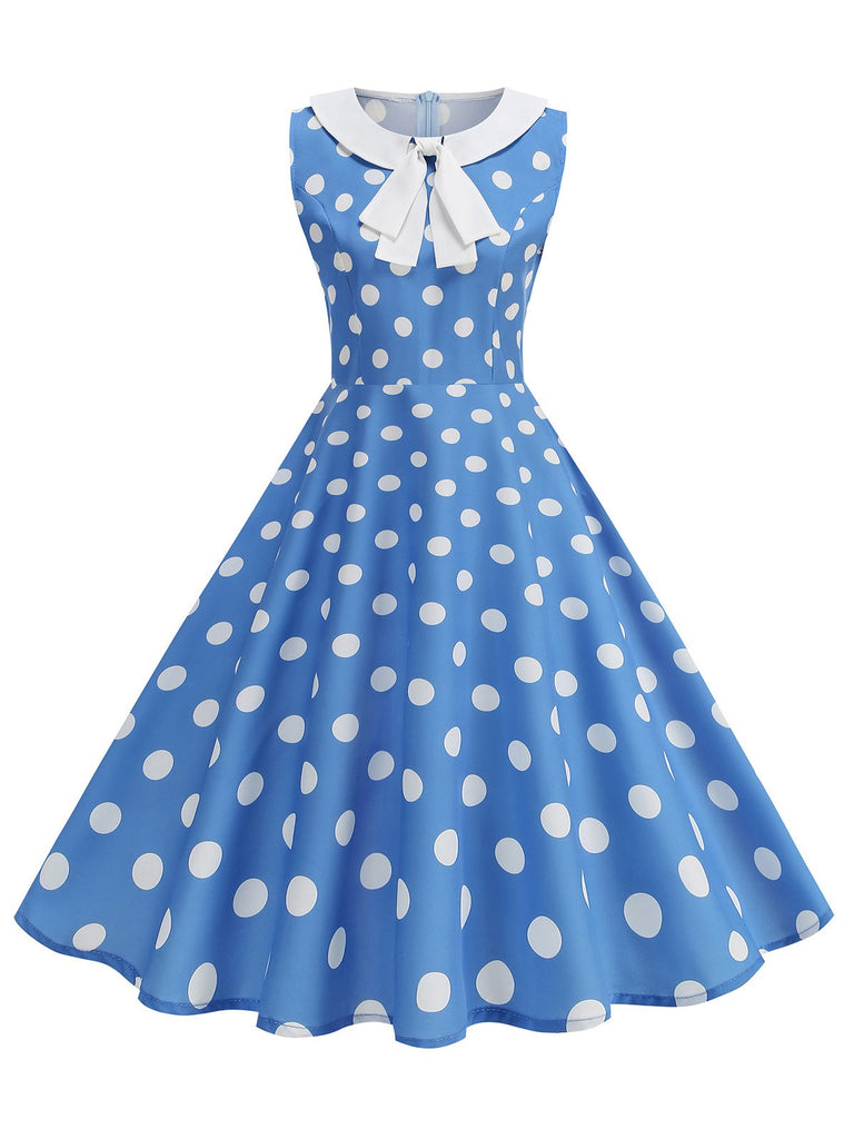 1950s Polka Dot Peter Pan Collar Sleeveless Dress - vintage dress, retro fashion, rockabilly