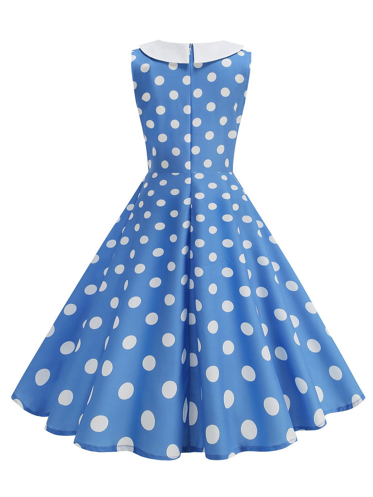 1950s Polka Dot Peter Pan Collar Sleeveless Dress - vintage dress, retro fashion, rockabilly