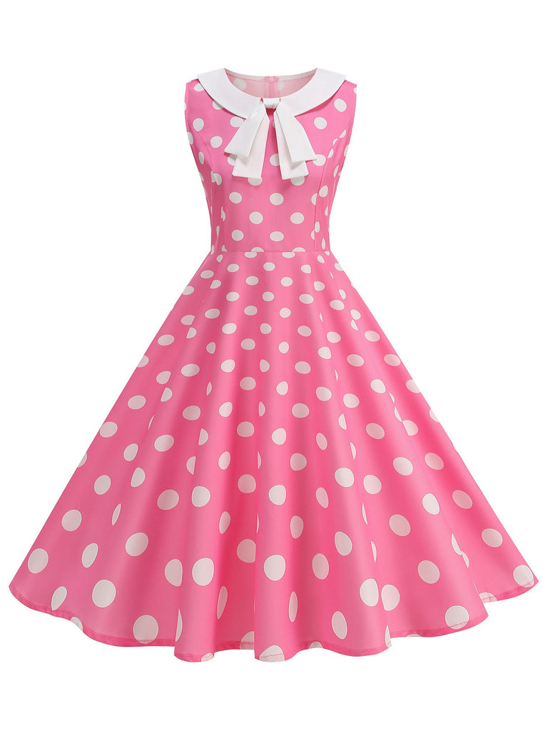 1950s Polka Dot Peter Pan Collar Sleeveless Dress - vintage dress, retro fashion, rockabilly