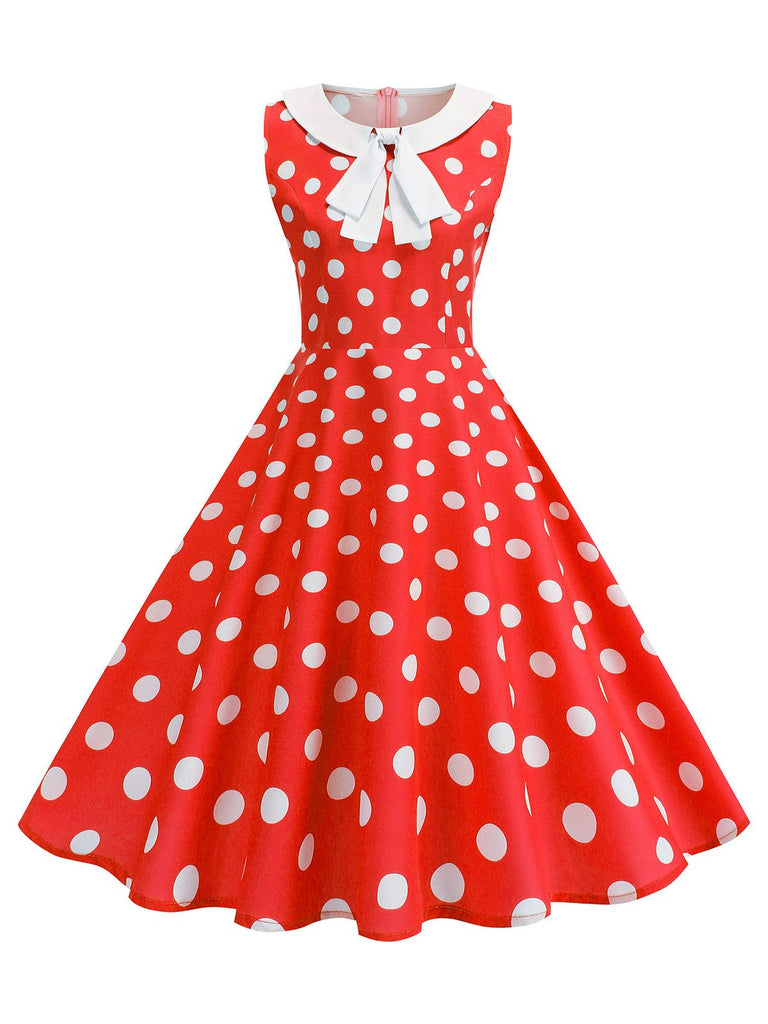 1950s Polka Dot Peter Pan Collar Sleeveless Dress - vintage dress, retro fashion, rockabilly