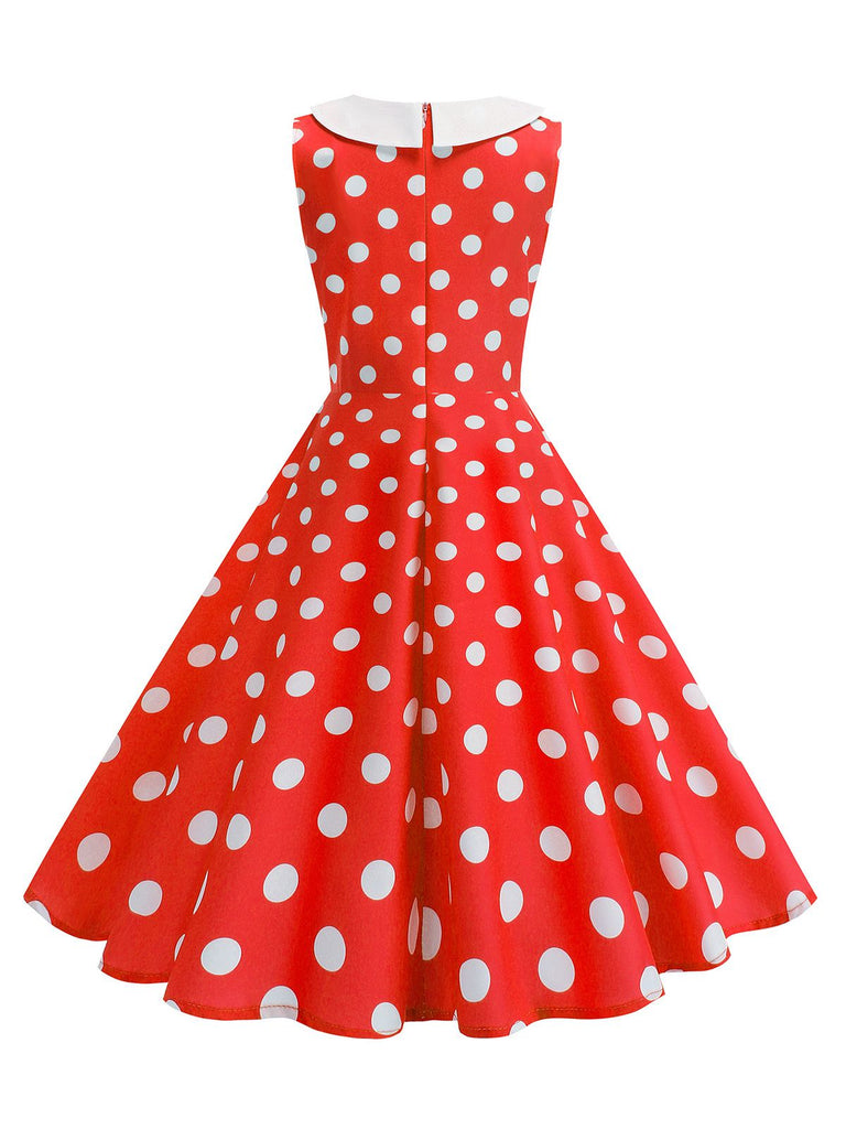 1950s Polka Dot Peter Pan Collar Sleeveless Dress - vintage dress, retro fashion, rockabilly