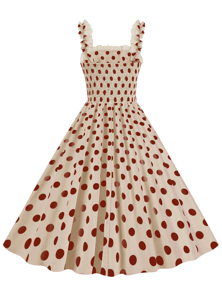 1950s Polka Dot Smocking Strap Dress, vintage dress, retro fashion, rockabilly, pin-up fashion - perfect for women who love vintage and retro fashion