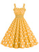 She slips into this 1950s Polka Dot Smocking Strap Dress and suddenly it's a 1950s daydream