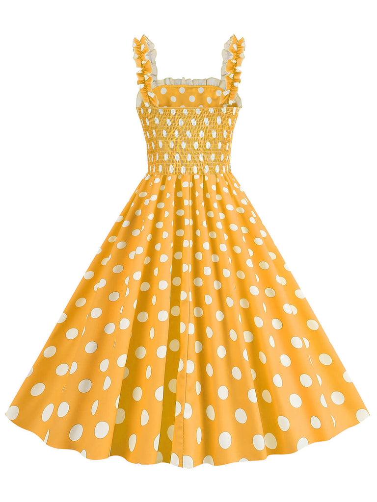1950s Polka Dot Smocking Strap Dress, vintage dress, retro fashion, rockabilly, pin-up fashion - perfect for women who love vintage and retro fashion