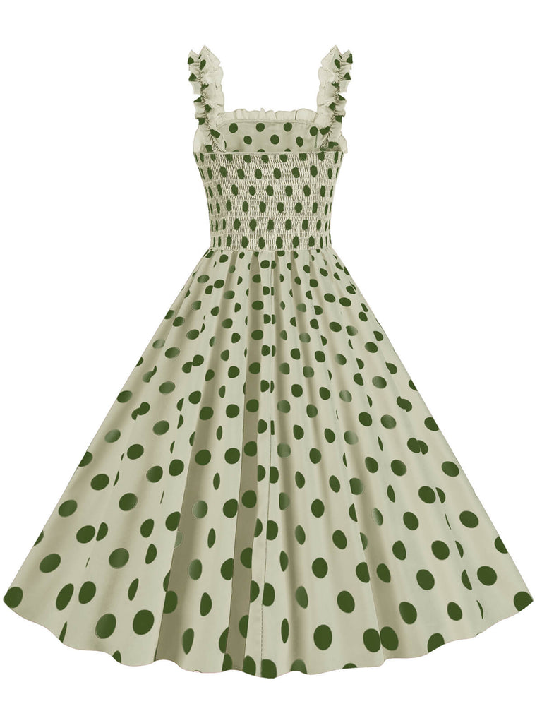 1950s Polka Dot Smocking Strap Dress, vintage dress, retro fashion, rockabilly, pin-up fashion - perfect for women who love vintage and retro fashion