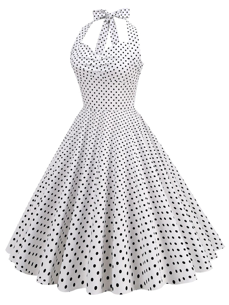 1950s Polka Dots Lace Up Halter Swing Dress: where 1950s romance meets her modern spirit