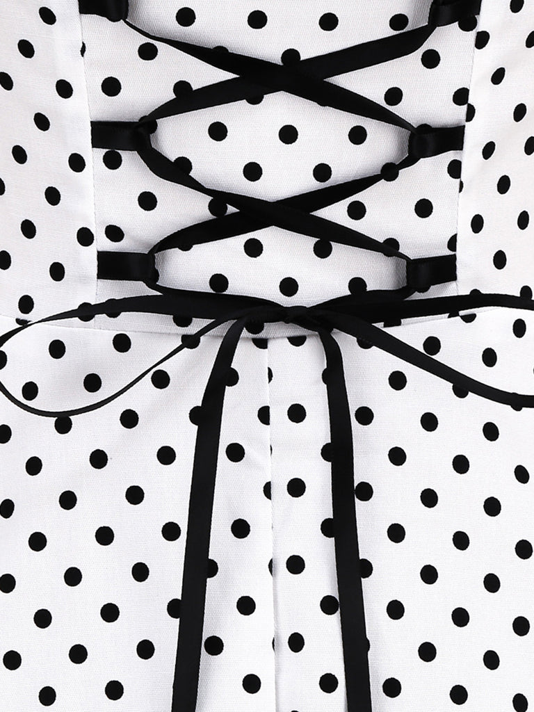 1950s Polka Dots Lace Up Halter Swing Dress — the kind of 1950s dress that makes strangers smile