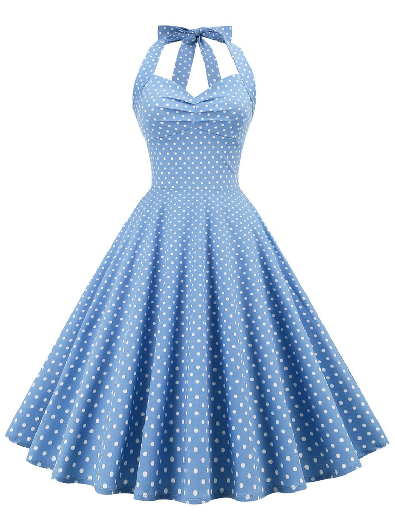 This 1950s Polka Dots Lace Up Halter Swing Dress wraps her in 1950s elegance, one twirl at a time