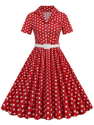 1950s Polka Dots Lapel Belted Dress: where 1950s romance meets her modern spirit