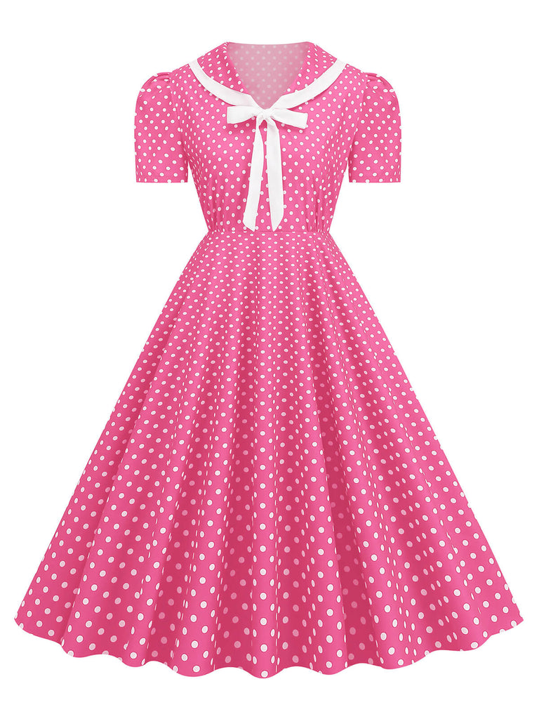 1950s Polka Dots Lapel Bowknot Swing Dress, vintage dress, retro fashion, rockabilly, pin-up fashion - perfect for women who love vintage and retro fashion