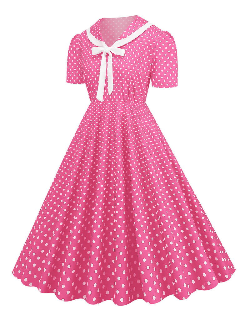 1950s Polka Dots Lapel Bowknot Swing Dress, vintage dress, retro fashion, rockabilly, pin-up fashion - perfect for women who love vintage and retro fashion