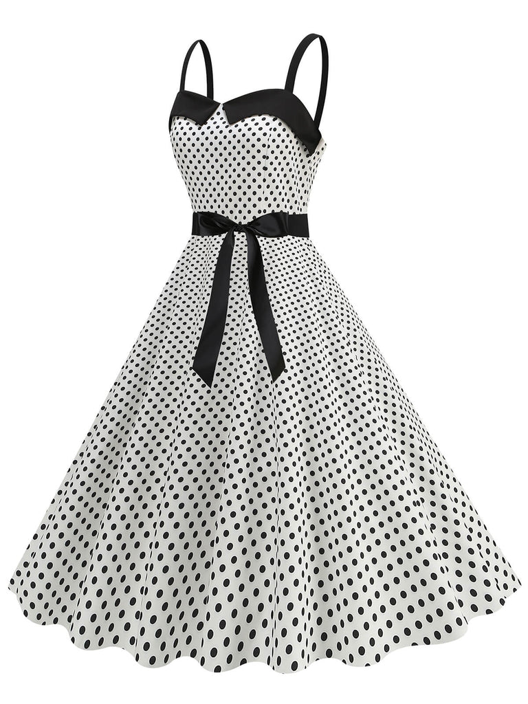 1950s Polka Dots Patchwork Ribbon Strap Dress: where 1950s romance meets her modern spirit