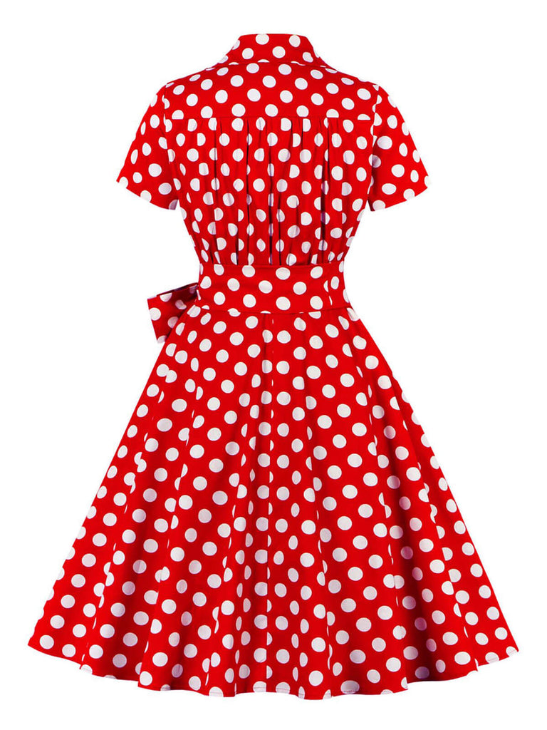 1950s Polka Dots Waist Tie Lapel Dress — the kind of 1950s dress that makes strangers smile