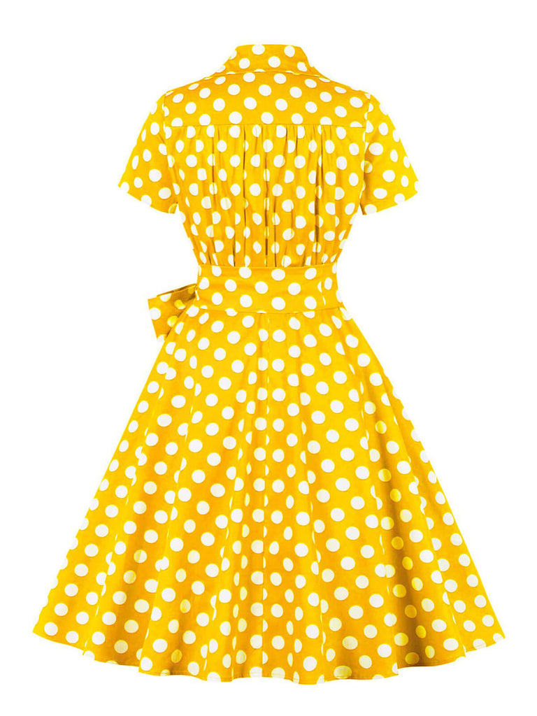1950s Polka Dots Waist Tie Lapel Dress: where 1950s romance meets her modern spirit