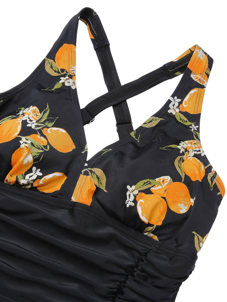 1950s Printed One-Piece Swimsuit, vintage swimsuit, pin-up swimwear, retro beach style, women, elegant