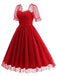 1950s Puff Sleeve Valentine Heart Mesh Dress — a 1950s silhouette that turns sidewalks into runways