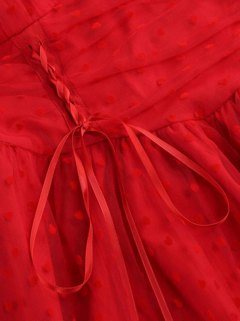 1950s Puff Sleeve Valentine Heart Mesh Dress: where 1950s romance meets her modern spirit