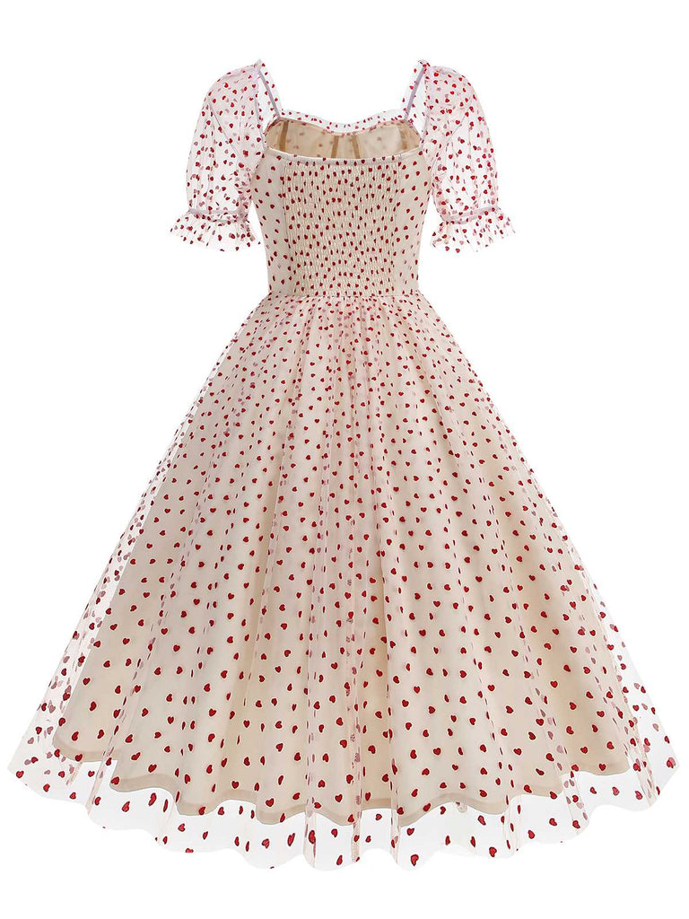 1950s Puff Sleeve Valentine Heart Mesh Dress — a 1950s silhouette that turns sidewalks into runways