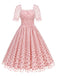 She slips into this 1950s Puff Sleeve Valentine Heart Mesh Dress and suddenly it's a 1950s daydream