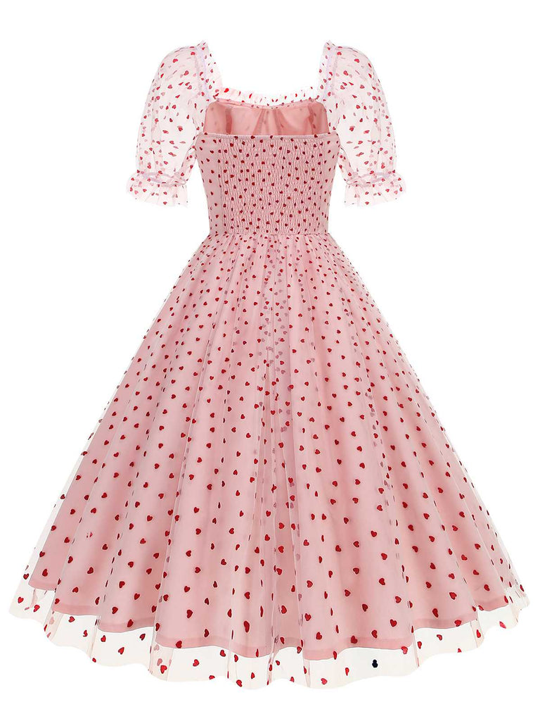 1950s Puff Sleeve Valentine Heart Mesh Dress: where 1950s romance meets her modern spirit