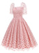 This 1950s Puff Sleeve Valentine Heart Mesh Dress wraps her in 1950s elegance, one twirl at a time