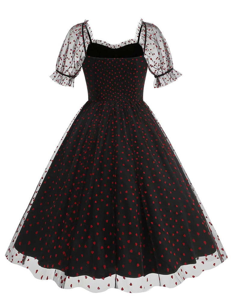 1950s Puff Sleeve Valentine Heart Mesh Dress: where 1950s romance meets her modern spirit
